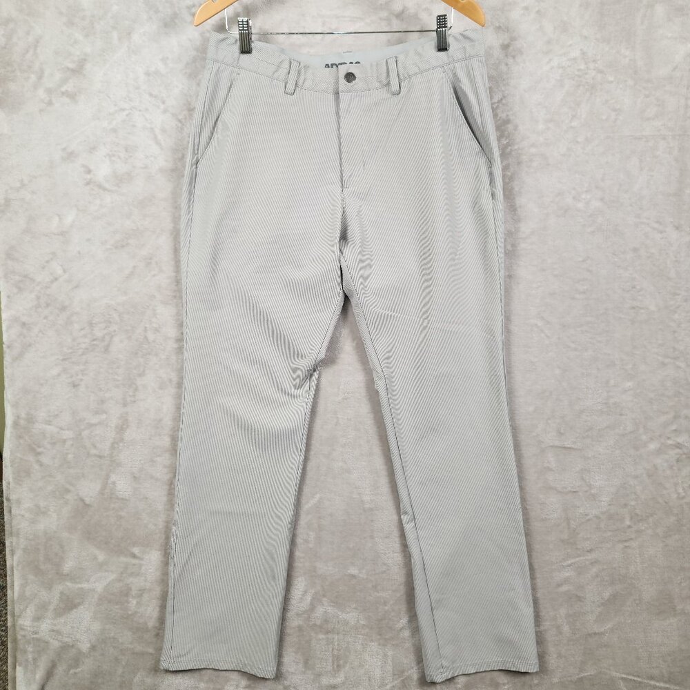 Adidas Golf Pants Size 34x32‎ Mens Flat Front Gray Stretch Striped